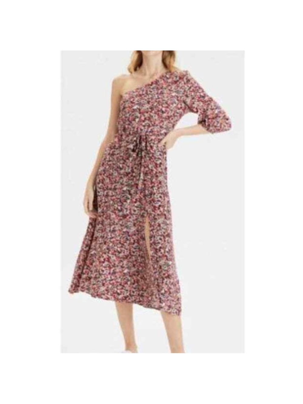 American Eagle Outfitters One-Shoulder Rose Floral Midi Dress with slit - Sz Med
